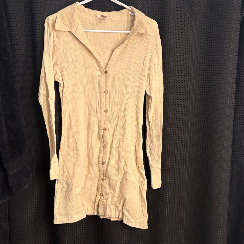 Free People Cream Button-Down Mini Dress